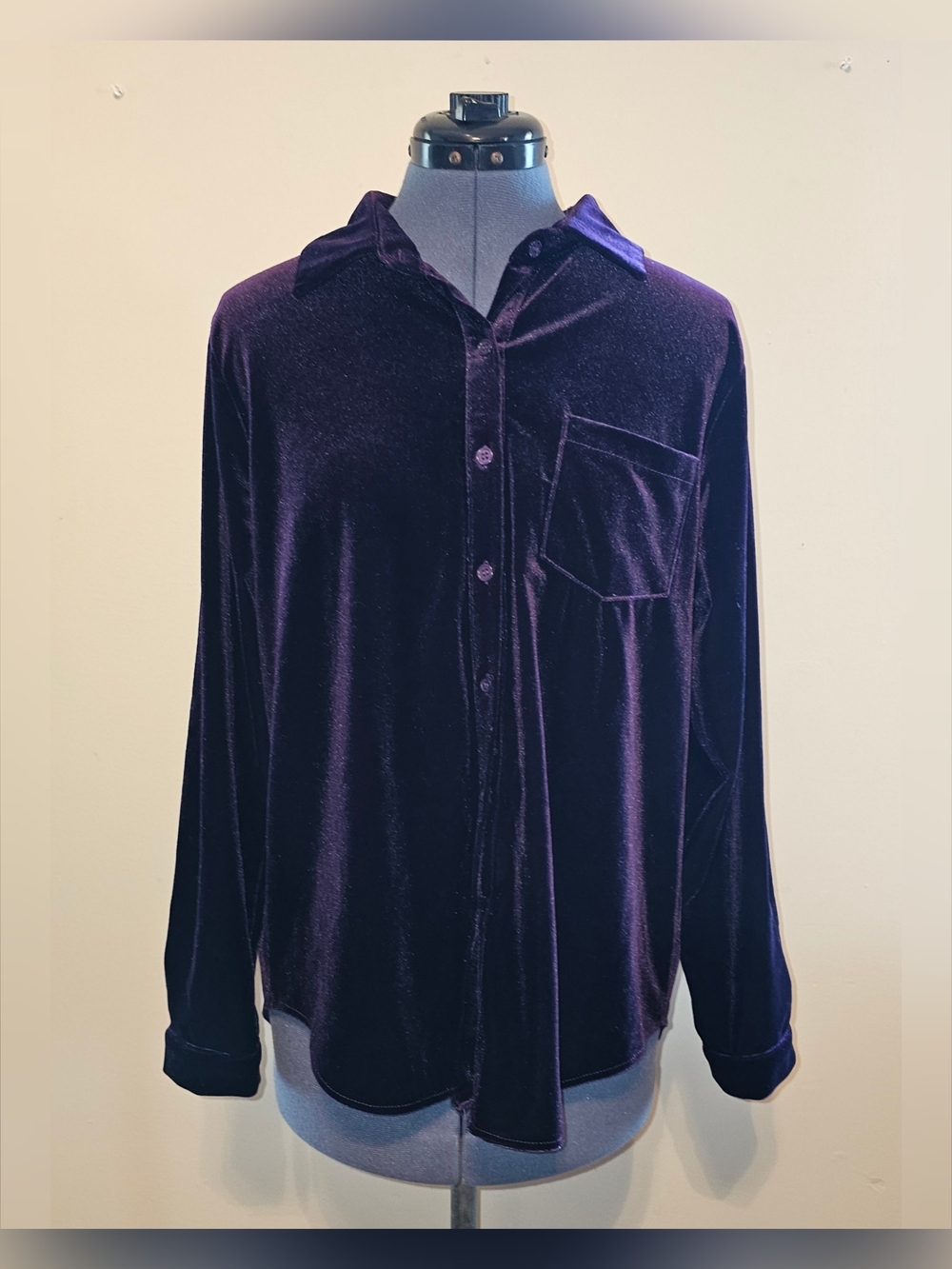 R. VIVIMOS Deep Purple Velvet Texture Button Down Shirt